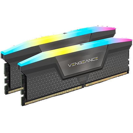 CORSAIR DDR5, 6000MT/s 64GB 2x32GB DIMM, 40-40-40-77, Std PMIC, AMD EXPO, VENGEANCE RGB DDR5 Cool Grey Heatspreader, RGB LED, 1.35V