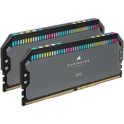 CORSAIR DDR5, 6000MT/s 32GB 2x16GB DIMM, 30-36-36-76, Std PMIC, AMD EXPO, DOMINATOR PLATINUM RGB DDR5 Cool Grey Heatspreader, RGB LED, 1.4V