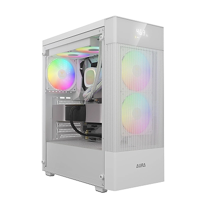 Gamdias кутия Case ATX - AURA GC5 ELITE ARGB WH - Addressable RGB, Mesh, Digital Display