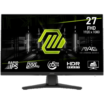MSI MAG 272F Gaming Monitor, 27" 200Hz, FHD (1920x1080) 16:9, Rapid IPS, 0.5ms, 300nits, 1000:1, 178/178, AMD FreeSync Premium, Tilt, 1x DP, 2x HDMI, 1x Headphone-ou, 3Y Warranty