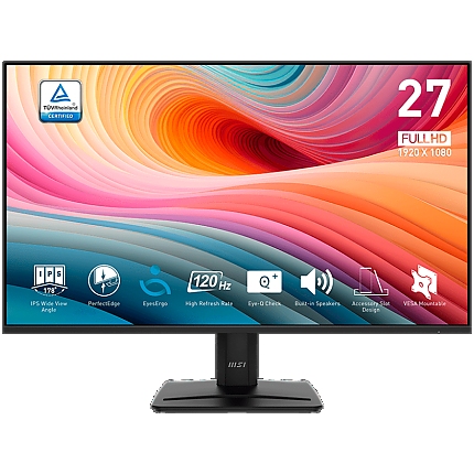 MSI PRO MP275 E2 Professional Business Monitor, 27" 120Hz, FHD (1920x1080) 16:9, IPS Anti-glare, 1ms/4ms, 300nits, 1500:1, 178/178, Adaptive-Sync, HDR Ready, Tilt, Speakers, 1x DP, 1x HDMI, 1x D-Sub, 3Y Warranty