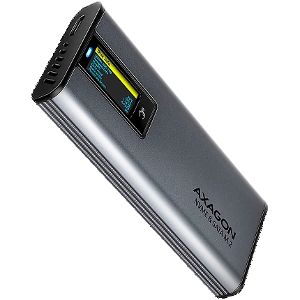 AXAGON EEM2-SD2 USB-C 3.2 Gen 2 - M.2 NVMe / SATA SSD 30-80mm ALU box grey, LCD display