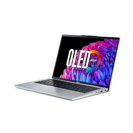 Acer Swift Go14, SFG14-73-56V2, Intel Core Ultra 5 125U (up to 4.3GHz, 12MB), 14" 3K (2880x1800) Cine Crystal OLED WQ2.8K 90Hz, 16GB DDR5(on bord) no slot, 1024GB, Intel Graphics, QHD Webcam, FPR, KB backlight, Wi-Fi 6E, BT 5.3, Win 11 Home, Pure Silver
