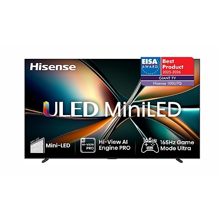 Hisense, 100''  U7Q,ULED Smart, FALD, 165Hz, 5000:1,Quantum Dot, Dolby vision IQ,Vidaa, ADS, Black