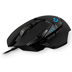 Logitech G502 Mouse, Lightsync RGB, HERO 25K DPI Sensor, 400 IPS, 5x3.6g Optional Weights, 11 Programmable Buttons, 114g, Black