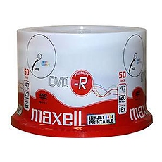 DVD-R MAXELL, 4,7 GB, 16x, Printable, 50 pk cake box