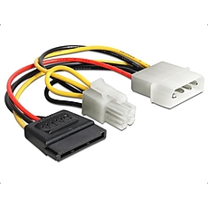 Кабел DeLock Power Molex 4 pin мъжко към SATA 15 pin женско + P4 мъжко, 15 cm