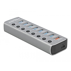 Delock USB 3.2 Gen 1 Hub with 7 Ports + 1 Fast Charging Port + 1 USB-C™ PD 3.0 Port with Switch and Illumination