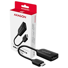 A modern USB-C -> HDMI 2.0 active adapter AXAGON RVC-HI2 for connecting an HDMI /TV/projector to a notebook or mobile phone using USB type C connector.