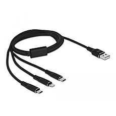 Кабел за зареждане Delock  3 в 1, USB - Lightning Micro USB- USB-C, 1м, Черен