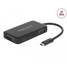 4in1 Adapter Delock 63929 USB-C - VGA / DVI / Displayport / HDMI Socket, Black