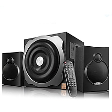 Multimedia Bluetooth Speakers F&D A521X Bluetooth 4.0 (2.1 Channel Surround, 16Wx2+20W (RMS), 120Hz-20kHz, Subwoofer: 20Hz-120Hz, USB reader, Wooden, Black)