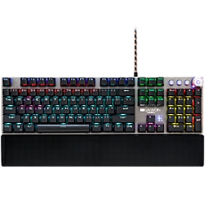 CANYON Wired Gaming Keyboard,Black 104 mechanical switches,60 million times key life, 22 types of lights,Removable magnetic wrist rest,4 Multifunctional control knob,Trigger actuation 1.5mm,1.6m Braided cable,US layout,dark grey, size:435*125*37.47mm, 840