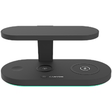 CANYON WS-501 5in1 Wireless charger, with UV sterilizer, with touch button for Running water light, Input QC36W or PD30W, Output 15W/10W/7.5W/5W, USB-A 10W(max), Type c to USB-A cable length 1.2m, 188*90*81mm, 0.249Kg, Black