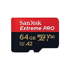 Карта памет SANDISK Extreme PRO microSDXC, 64GB, Class 10 U3, A2, V30, 90 MB/s с адаптер до SD