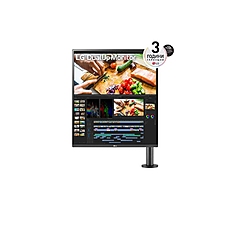 LG 28MQ780-B, 27.6" 16:18 DualUp Monitor, SDQHD Ergo (2560x2880) Nano IPS Display, DCI-P3 98%, 5ms, 1000:1, 300 cd/m2, HDR10, Speaker MAXX Audio, USB type-C, HDMI, Reader Mode, DP, PBP, Built-in KVM, Tilt/Height/Swivel/Pivot/Extend/Retract, Black