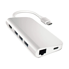 Satechi Aluminium Type-C Multi-Port Adapter, HDMI 4K,3x USB 3.0, MicroSD, Ethernet, ST-TCMAS (Silver)