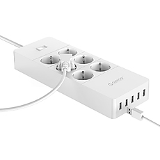 Orico протектор Surge Protector - 6 x Schuko, 5 x USB 2.4A Charging, 4000W, 1.5m - HPC-6A5U-V1-EU-WH