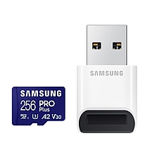 Samsung 256GB micro SD Card PRO Plus with USB Reader, UHS-I, Read 180MB/s - Write 130MB/s