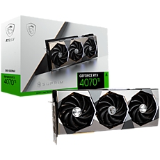 MSI Video Card Nvidia GeForce RTX 4070 Ti SUPRIM SE 12G, 12GB GDDR6X, 192bit, Effective Memory Clock: 21000MHz, Boost: 2610 MHz, 7680 CUDA Cores, PCIe 4.0, 3x DP 1.4a, HDMI 2.1a, RAY TRACING, Triple Fan, 750W Recommended PSU, 3Y