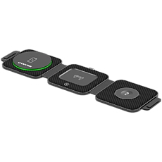 CANYON WS-305, Foldable 3in1 Wireless charger with case, touch button for Running water light, Input 9V/2A,  12V/1.5AOutput 15W/10W/7.5W/5W, Type c to USB-A cable length 1.2m, with charger QC 18W EU plug, Fold size: 97.8*72.4*25.2mm. Unfold size: 272*72.3