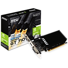 MSI NVIDIA GeForce GT 710, 2048MB DDR3, 64-bit, 12.8 GB/s, 1600 Mbps Effective Memory Speed, 954 MHz Clock, PCI Express 2.0, HDMI 1.4, Dual-link DVI-D, D-Sub, 300W Recommended PSU