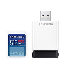 Samsung 512GB SD PRO Plus + USB Reader, Class10, Read 180MB/s - Write 130MB/s