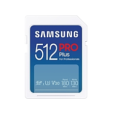 Samsung 512GB SD Card PRO Plus, UHS-I, Class10, Read 180MB/s - Write 130MB/s
