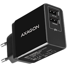 Axagon Dual wall charger <240V / 2x port 5V-2.2A + 5V-1A. 16W total power.