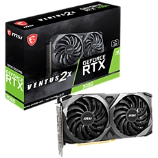 MSI Video Card NVidia GeForce RTX 3060 VENTUS 2X 12G, 12GB GDDR6, 192-bit, 360 GB/s, 15 Gbps Effective Memory Clock, 1777 MHz Boost, 3584 CUDA Cores, PCIe 4.0, 3x DisplayPort 1.4a, HDMI 2.1, RAY TRACING, Dual Fan, 550W Recommended PSU, Metal Backplate, 3Y