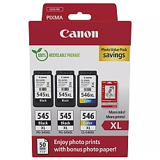 Canon PG-545XLx2/CL-546XL PVP + Canon Photo Paper Variety Pack A4 & 10 x 15cm (VP-101)