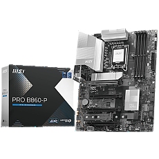 MSI PRO B860-P, ATX, LGA 1851, 4x DDR5 Dual Channel DDR5 up to 8600(OC)MHz, 4x PCIe x16 slot, 3x M.2 slot, 4x USB 2.0, 2x USB 5Gbps, 2x USB 10Gbps, 1x USB 40Gbps Type-C, HDMI, DP, 7.1 HD Audio, 5G LAN, 3Y