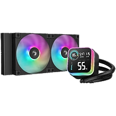DeepCool LQ240, 240mm CPU Liquid Cooler, 2x120mm ARGB PWM Fans, LED Screen, Anti-Leak Technology, Black, LGA1851/1700/1200/1151/1150/1155, AMD AM5/AM4, 5Y, R-LQ240-BKLSMW-G-1