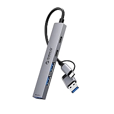 Orico хъб HUB USB-C 5 port - USB3.0 x 1, USB2.0 x 2, USB-C x 2, Aluminium - YSA4-U2-GY