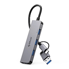 Orico хъб HUB USB-C/USB-A 4 port - USB3.0 x 1, USB2.0 x 3, Aluminium - YSA5-U3-GY