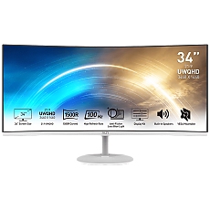 MSI PRO MP341CQW Professional Business Monitor, 34", 100Hz, UWQHD (3440x1440) 21:9, VA Anti-glare, 1ms/4ms, 3000:1, 178/178, 1500R Curve, FreeSync, 2x HDMI, 1x DP, Tilt, Speakers, White, 3Y Warranty