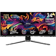 MSI MPG 341CQPX QD-OLED Gaming Monitor, 34.18" 240Hz, UWQHD (3440x1440) 21:9, QD-OLED Anti-Reflection, 0.03ms, 250nits, 1500000:1, 178/178, G-Sync Compatible, DisplayHDR True Black 400, Adjustable Stand, 1x DP, 2x HDMI, 1x Type-C 98W, 3Y Warranty