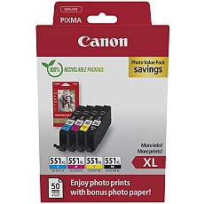 Canon CLI-551XL C/M/Y/BK Photo Value Pack + Canon Plus Glossy II PP-201, 10x15 cm, 100 sheets