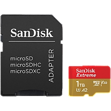 SanDisk Extreme microSDXC 1TB + SD Adapter + 1 year RescuePRO Deluxe up to 190MB/s & 130MB/s Read/Write speeds A2 C10 V30 UHS-I U3