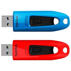 SanDisk Ultra 32GB, USB 3.0 Flash Drive, 130MB/s read - Twin Pack (Blue and Red)