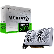 MSI Video Card NVIDIA GeForce RTX 5060 8G VENTUS 2X OC WHITE, 8GB GDDR7, 128-bit, 2535 MHz Boost, 3840 CUDA Cores, PCIe 5.0 (x8), 3x DP 2.1b, HDMI 2.1b, RAY TRACING, Dual Fan, 145W TDP, 8-pin PCIe Power, G-SYNC, 2-Slot, 3Y