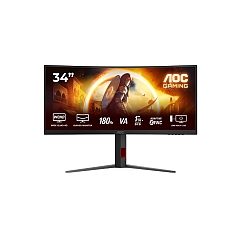 AOC CU34G4, 34" Curved 1500R VA WLED, 3440x1440@180Hz, 1ms GtG, 0.5ms MPRT, 300cd m/2, 2500:1, 80M:1 DCR, Adaptive Sync, FlickerFree, Low Blue Light, Tilt, Height Adjust, Swivel, 2xHDMI, DP