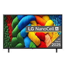 LG 43NANO80A3B, 43" 4K HDR Smart Nano Cell TV, 3840x2160, DVB-T2/C/S2, AI Alpha 7, HDR 10 PRO, webOS 25, ThinQ AI, VRR, ALLM, HGiG, WiFi, Clear Voice, AI Upscaling, Bluetooth, Hdmi e-ARC , CI, LAN, AirPlay2, Chromecast, 2 Pole stand, Black