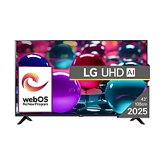 LG 43UA73003LA, 43" 4K UltraHD TV 4K (3840x2160), DVB-T2/C/S2, webOS 25 Smart, ThinQ AI, Alpha 7 AI Processor, WiFi, HDR10 pro, HLG, ALLM/HGiG, 4K Upscaling, AI Sound pro, Multiple View, HDMI eARC, LAN, USB, Bluetooth, Google Cast, 2 Pole Stand, Black