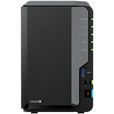 Synology DS225+, Tower, 2-bays 3.5'' SATA HDD/SSD, CPU Inte Celeron J4125 4-core (4-thread) 2.0 GHz, burst up to 2.7 GHz, 2 GB DDR4 non-ECC (expandable up to 6 GB), 1xRJ-45 1GbE LAN, 1xRJ-45 2.5 GbE LAN, 2xUSB 3.2 Gen 1, 1.3 kg, 3yr warranty