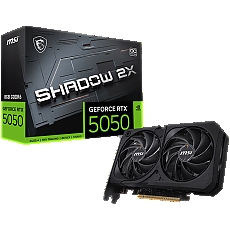 MSI Video Card NVIDIA GeForce RTX 5050 8G SHADOW 2X OC, 8GB GDDR6, 128-bit, 2602 MHz Boost, 2560 CUDA Cores, PCIe 5.0 (x8), 3x DP 2.1b, HDMI 2.1b, RAY TRACING, Dual Fan, 130W TDP, 8-pin PCIe Power, G-SYNC, 2-Slot, 3Y