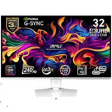 MSI MPG 321URXW QD-OLED Gaming Monitor, 31.5" 240Hz, UHD (3840x2160) 16:9, QD-OLED, 0.03ms, 250nits, 1500000:1, 178/178, G-Sync Compatible, Adjustable Stand, 1x DP, 2x HDMI, 1x Type-C, 1x Headphone out, USB Hub, White, 3Y Warranty
