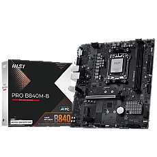 MSI PRO B840M-B, mATX, Socket AM5, 2x DDR5 Dual Channel DDR5 up to 8000(OC)MHz, 1x PCIe x16 slot, 2x M.2 slot, 2x USB 2.0, 4x USB 5Gbps, HDMI, VGA, 7.1 HD Audio, 2.5G LAN, 3Y
