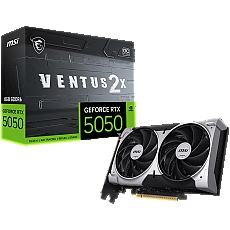 MSI Video Card NVIDIA GeForce RTX 5050 8G VENTUS 2X OC, 8GB GDDR6, 128-bit, 2602 MHz Boost, 2560 CUDA Cores, PCIe 5.0 (x8), 3x DP 2.1b, HDMI 2.1b, RAY TRACING, Dual Fan, 130W TDP, 8-pin PCIe Power, G-SYNC, 2-Slot, 3Y