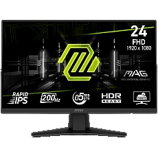 MSI MAG 244F Gaming Monitor, 23.8" 200Hz, FHD (1920x1080) 16:9, Rapid IPS Anti-glare, 0.5ms, 300nits, 1000:1, 178/178, AMD FreeSync Premium, Tilt, 1x DP, 1x HDMI, 1x Headphone-out, 3Y Warranty